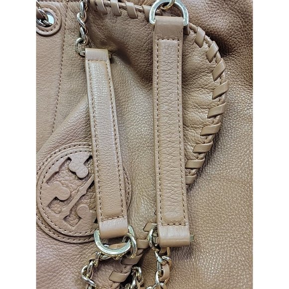 Tory Burch Marion Whipstitch Leather Saddle Convertible Chain Crossbody Tan Bag - Picture 15 of 16